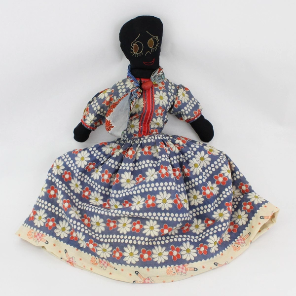 Vintage Cloth Topsy Turvy Doll  White And Black W/ Embroidered Faces 25"