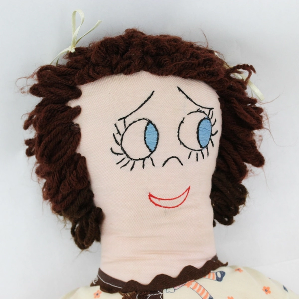 Vintage Cloth Topsy Turvy Doll  White And Black W/ Embroidered Faces 25"