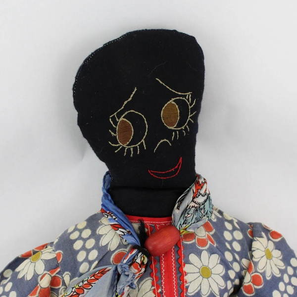 Vintage Cloth Topsy Turvy Doll  White And Black W/ Embroidered Faces 25"