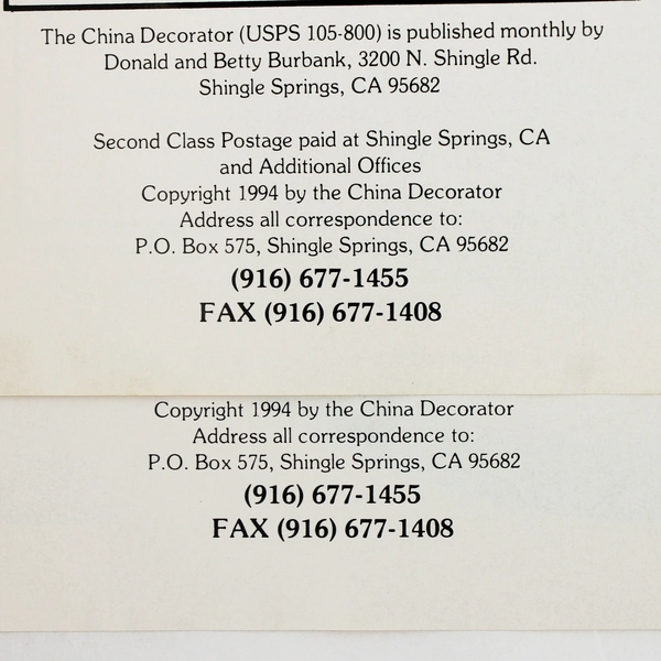 Lot of 2 Vintage The China Decorator Magazines September & October 1994