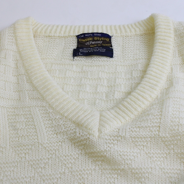 Vintage JCPenney The Men's Shop L Yellow Knit V Neck Pullover Sweater 