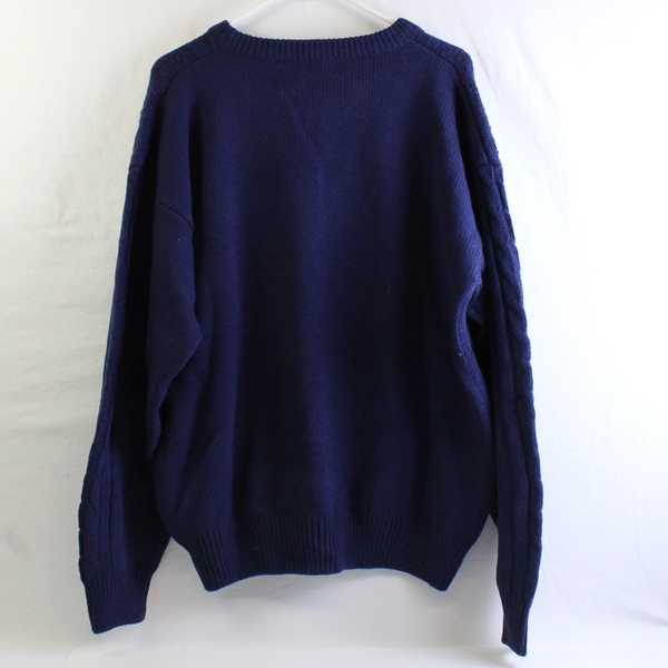 Vintage Towncraft Men's L Dark Blue Acrylic Cable Knit Pullover Sweater