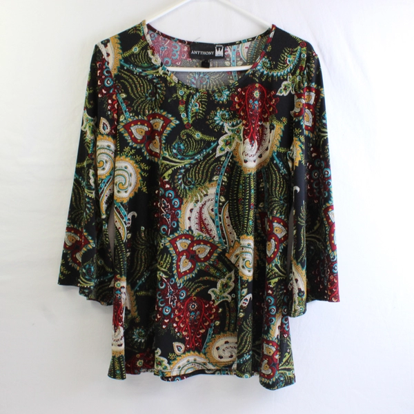 Antthony Original Women's M Black w/ Multicolor Filigree Design Blouse