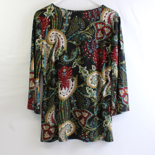 Antthony Original Women's M Black w/ Multicolor Filigree Design Blouse