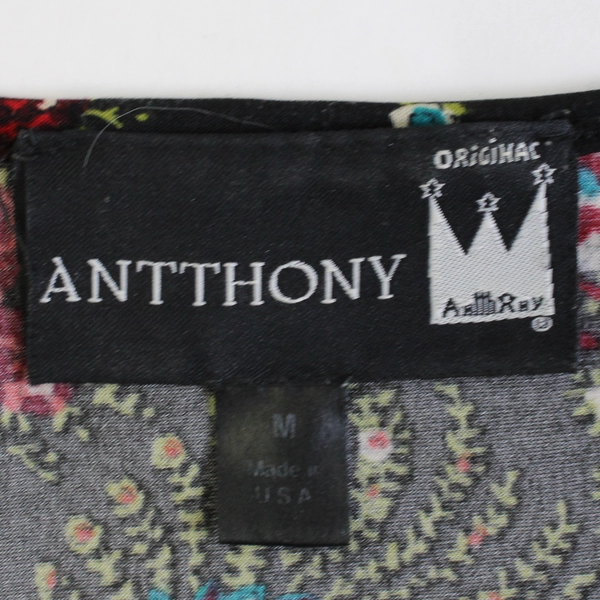 Antthony Original Women's M Black w/ Multicolor Filigree Design Blouse