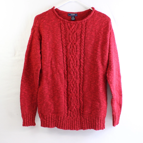 Chaps Denim Women's M Red with Metallic Cable Knit Pullover Sweater