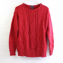 Chaps Denim Women's M Red with Metallic Cable Knit Pullover Sweater