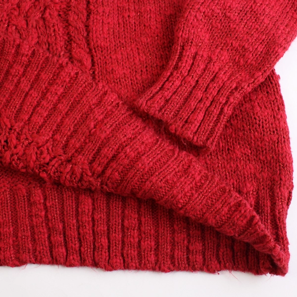 Chaps Denim Women's M Red with Metallic Cable Knit Pullover Sweater