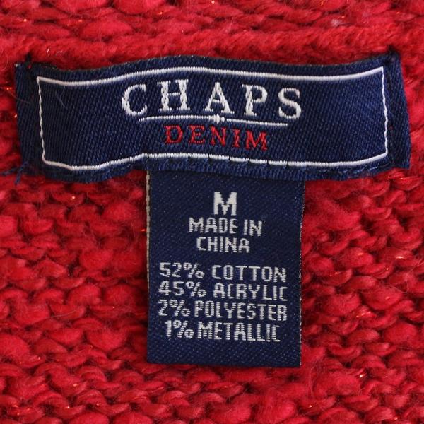 Chaps Denim Women's M Red with Metallic Cable Knit Pullover Sweater