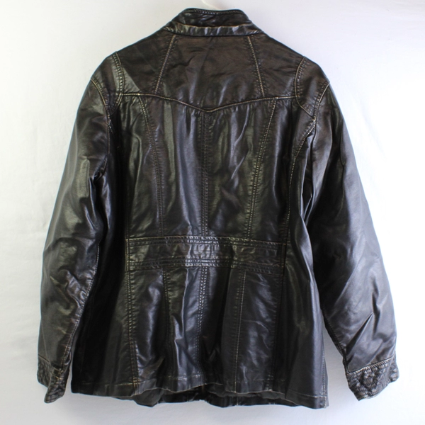 Dressbarn Women's 14/16 Oil Slick Dark Brown Faux Leather Zip Up Jacket