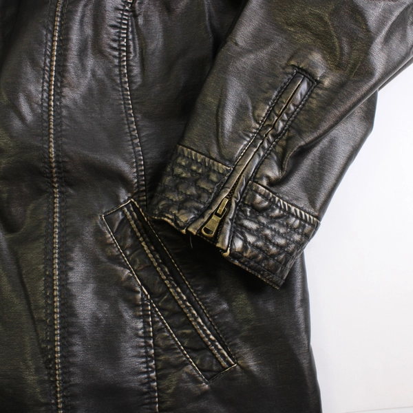 Dressbarn Women's 14/16 Oil Slick Dark Brown Faux Leather Zip Up Jacket