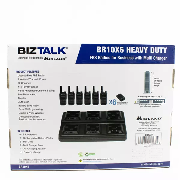 Midland BR10X6 Heavy-Duty Business Long Range Two-Way Radios New