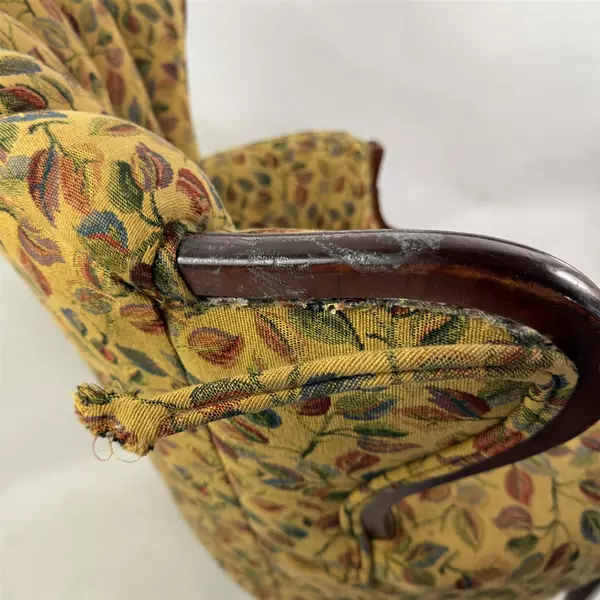 Vintage Yellow Leaf Patterned Upholstered Fan Back Chair