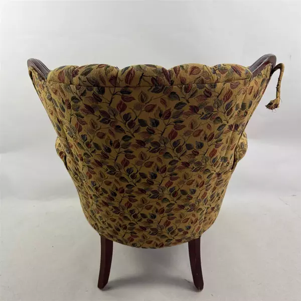 Vintage Yellow Leaf Patterned Upholstered Fan Back Chair