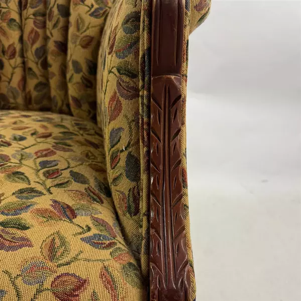Vintage Yellow Leaf Patterned Upholstered Fan Back Chair