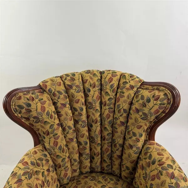 Vintage Yellow Leaf Patterned Upholstered Fan Back Chair