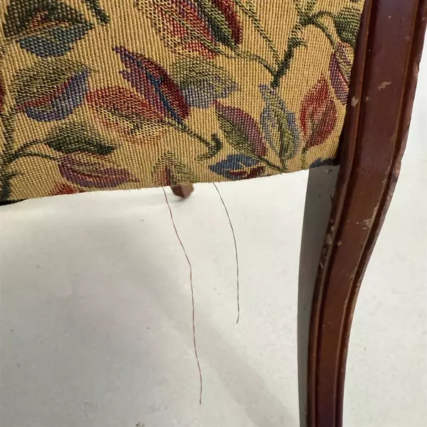 Vintage Yellow Leaf Patterned Upholstered Fan Back Chair