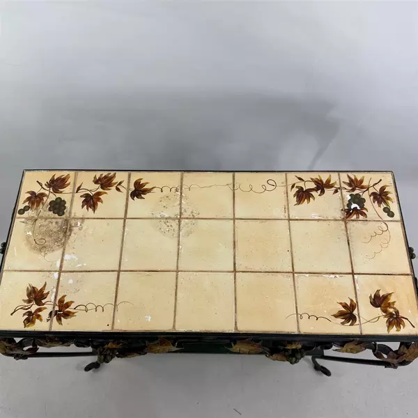 Vintage Wrought Iron Tile Top Table Wine Rack With Bottom Shelf