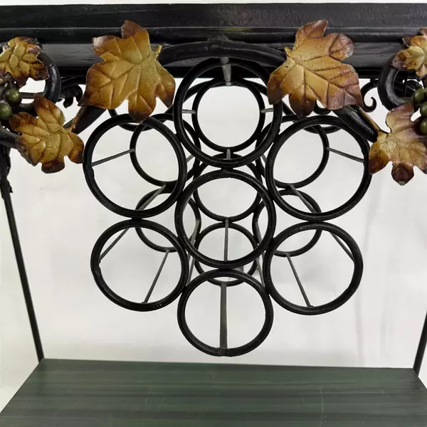 Vintage Wrought Iron Tile Top Table Wine Rack With Bottom Shelf