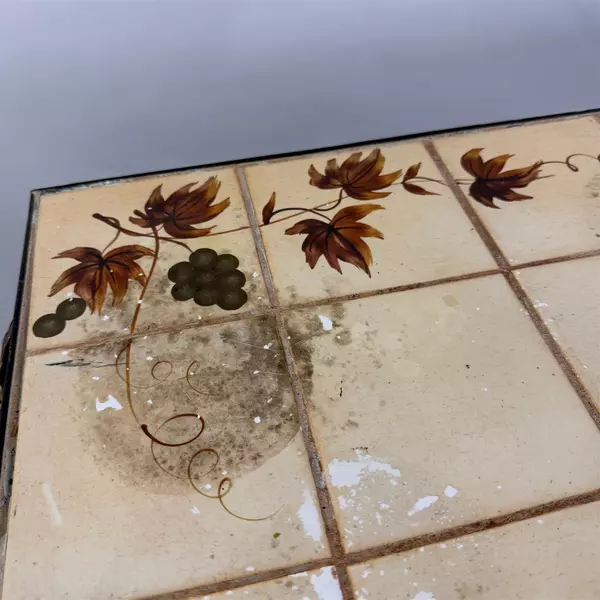 Vintage Wrought Iron Tile Top Table Wine Rack With Bottom Shelf