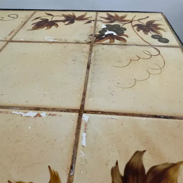 Vintage Wrought Iron Tile Top Table Wine Rack With Bottom Shelf