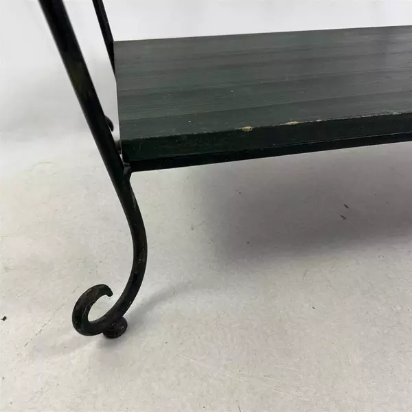 Vintage Wrought Iron Tile Top Table Wine Rack With Bottom Shelf