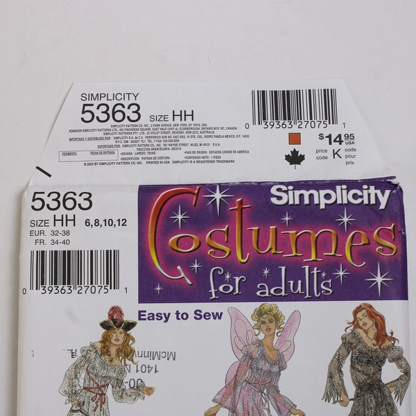 Simplicity Andrea Schewe 5363 Costumes For Adults Women's Size HH (6, 8, 10, 12)