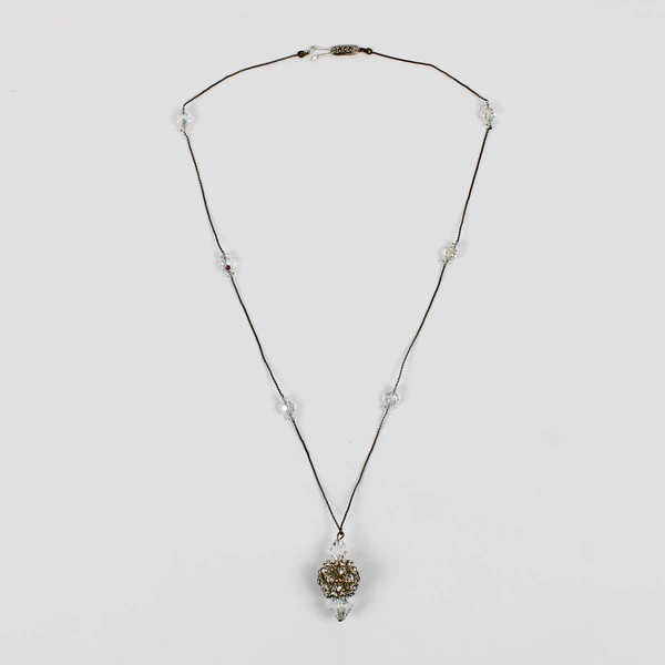 Vintage Aurora Borealis Bead Cluster Pendant Necklace 24"