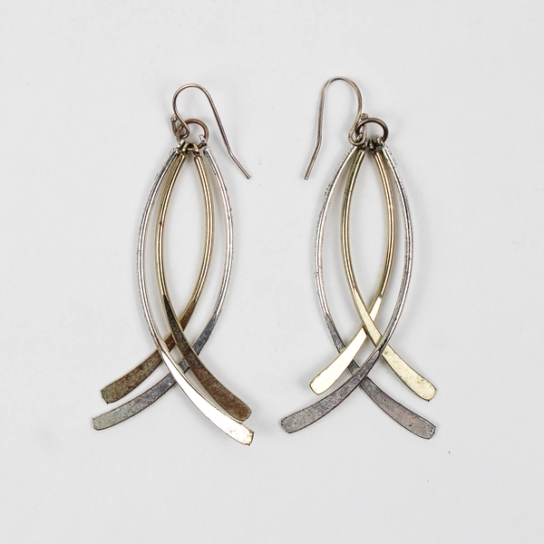 Gold and Silver-Tone Double Ichthus Dangle Earrings