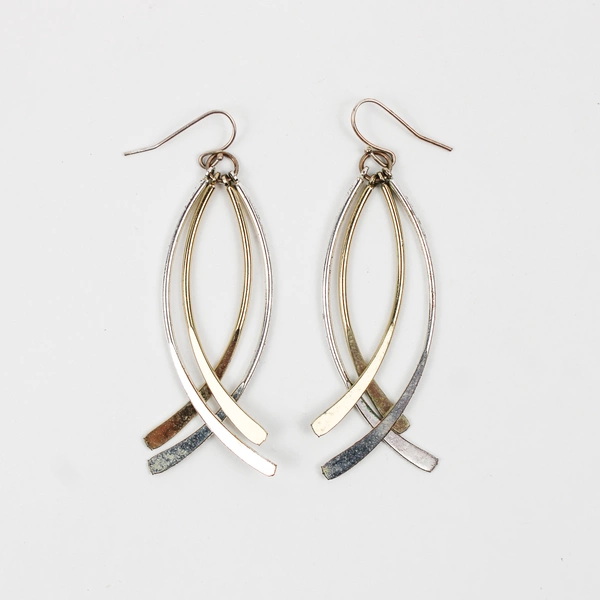 Gold and Silver-Tone Double Ichthus Dangle Earrings