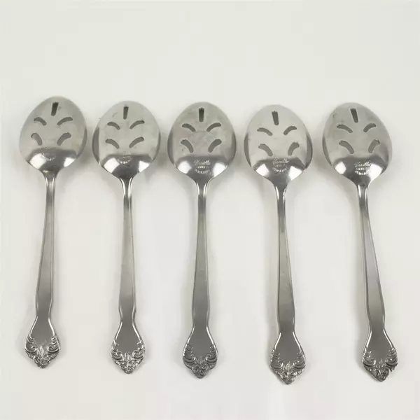 Set of 5 Versailles MSI Pierced Stainless Steel Serving Spoons 8.25"