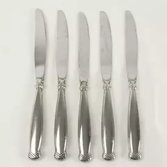 Set of 5 Oneida Silver Satin Rattan Modern Hollow Handle Dinner Knives 