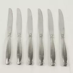 Set of 6 Oneida Silver Satin Rattan Modern Hollow Handle Knives 9in