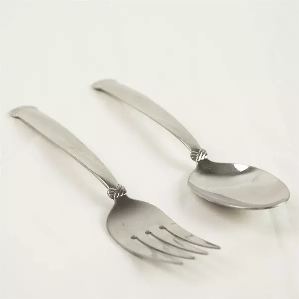 Lot of 3 Oneida Satin Rattan Serving Spoons & Medium Solid Fork 8.25"