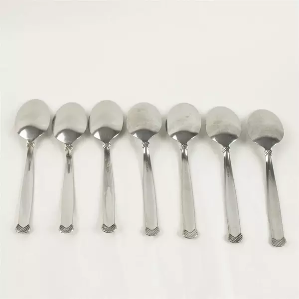 Set of 7 Oneida Satin Rattan Oval Soup Spoons 7" Stainless 