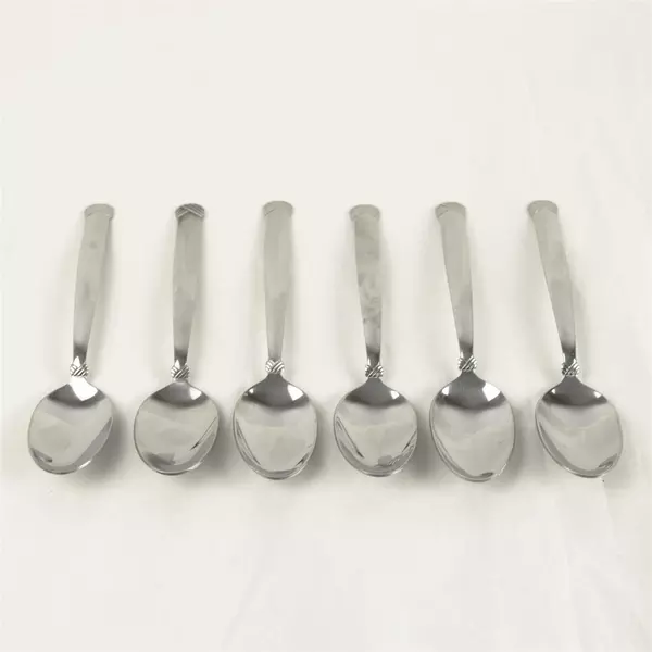 Set of 6 Oneida Satin Rattan Oval Soup Spoons 7" Stainless 