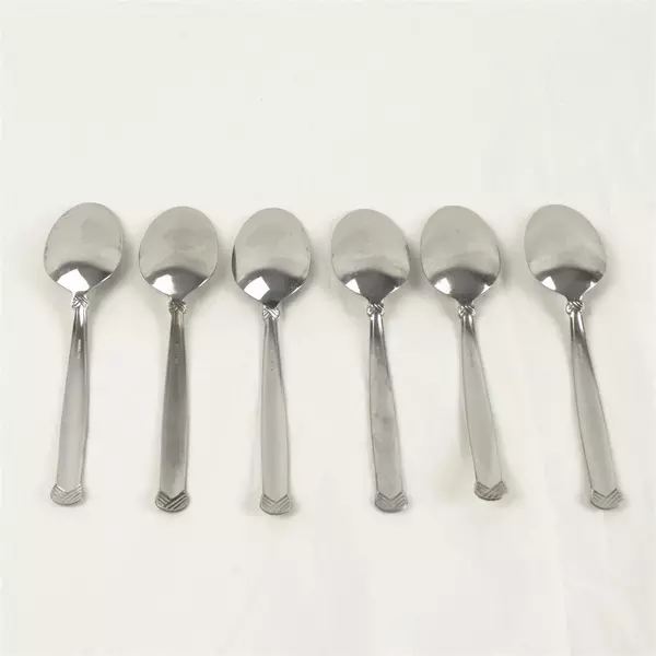Set of 6 Oneida Satin Rattan Oval Soup Spoons 7" Stainless 