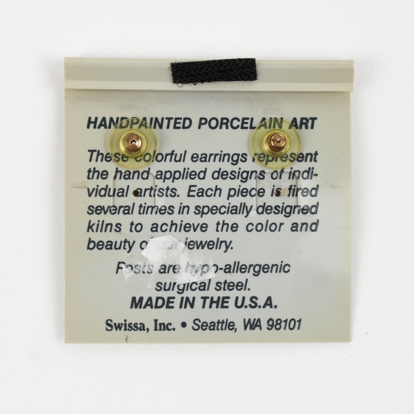 Swissa Porcelain Art Red Hand Painted Ovals Made in Seattle WA. Costume Jewelry