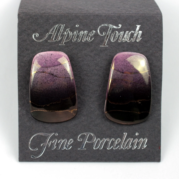 Alpine Touch Fine Porcelain Purple and Metallic Gradient Design Earrings