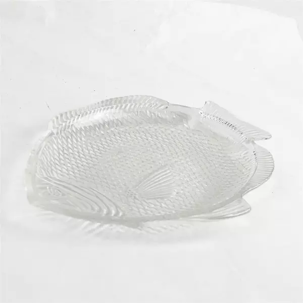 Vintage Clear Glass Fish Serving Platter Textured 12"