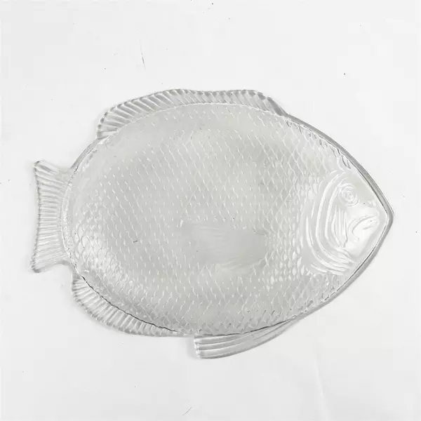 Vintage Clear Glass Fish Serving Platter Textured 12"
