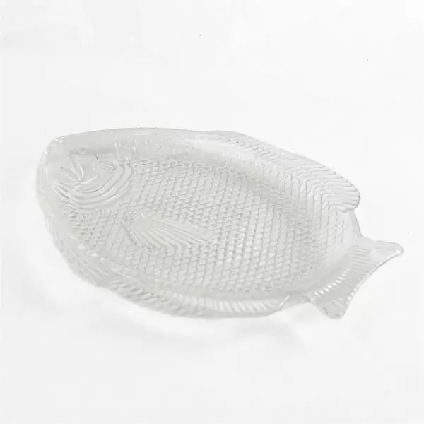 Vintage Clear Glass Fish Serving Platter Textured 12"