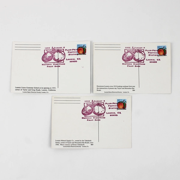 Set Of 3 Loomis California Postcards 1995 Plum Peachy Festival Station Postmark