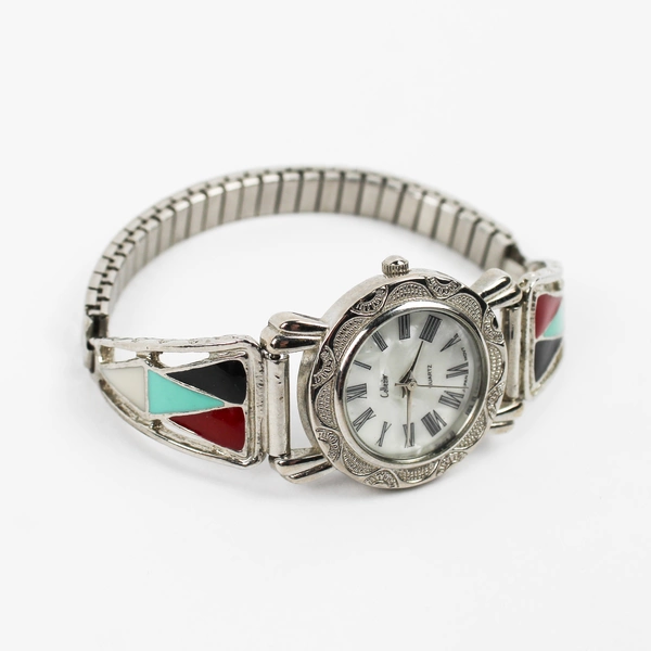 Collezio Round Silver-Tone Enamel Southwestern Style Women's Wristwatch