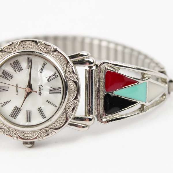 Collezio Round Silver-Tone Enamel Southwestern Style Women's Wristwatch