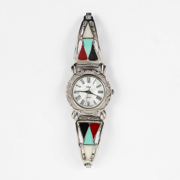 Collezio Round Silver-Tone Enamel Southwestern Style Women's Wristwatch