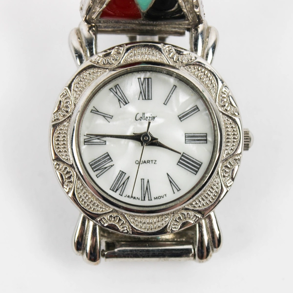 Collezio Round Silver-Tone Enamel Southwestern Style Women's Wristwatch