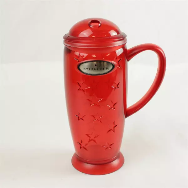 Starbucks 2003 Barista 16oz Red Rocket Cold Cup w/ Handle & Dome Lid Rare