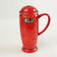 Starbucks 2003 Barista 16oz Red Rocket Cold Cup w/ Handle & Dome Lid Rare