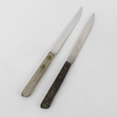 2 Vintage Hanford Forge 4" Blade Stainless Steel Steak Knives W/ Wood Handles